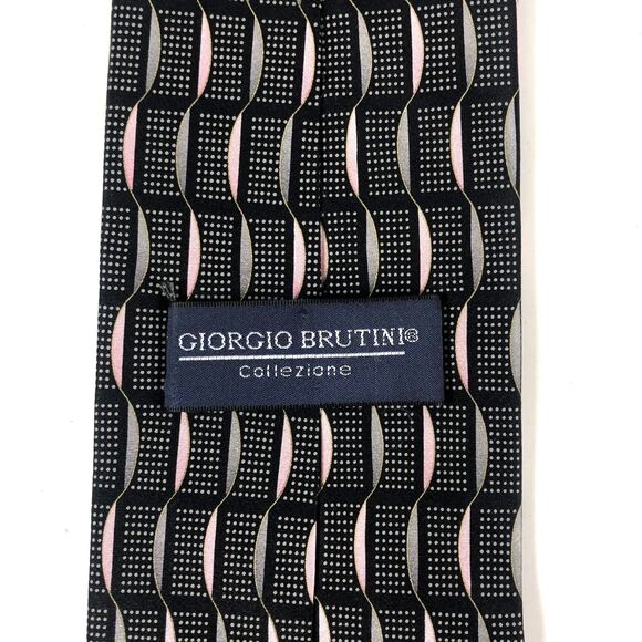 Giorgio Brutini Collezione Silk Tie Black Pink Gray Abstract Dots Design Men's - Picture 5 of 6